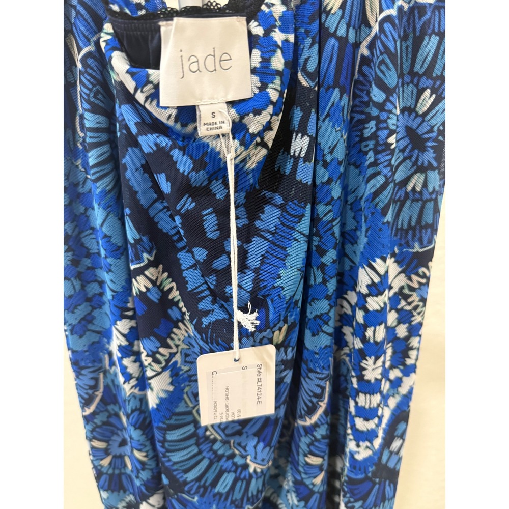 Jade Johnny Was Lizandrea Mesh Midi Skirt S Blue White Geometric Print A Line - Picture 3 of 6